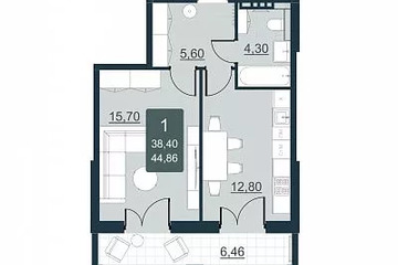 1-к квартира, 44,8 м², 4/10 эт.