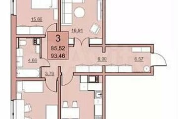 3-к квартира, 85 м², 4/19 эт.