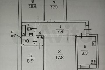 4-к квартира, 73 м², 4/9 эт.