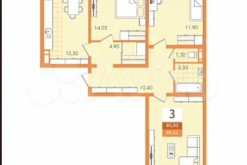 3-к квартира, 86 м², 3/10 эт.