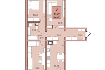 3-к квартира, 92,9 м², 8/22 эт.