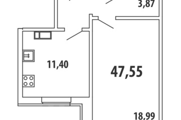 1-к квартира, 43 м², 1/10 эт.