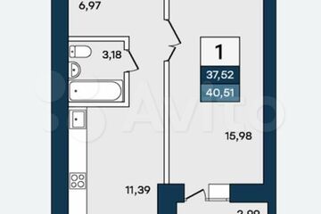 1-к квартира, 40 м², 1/10 эт.